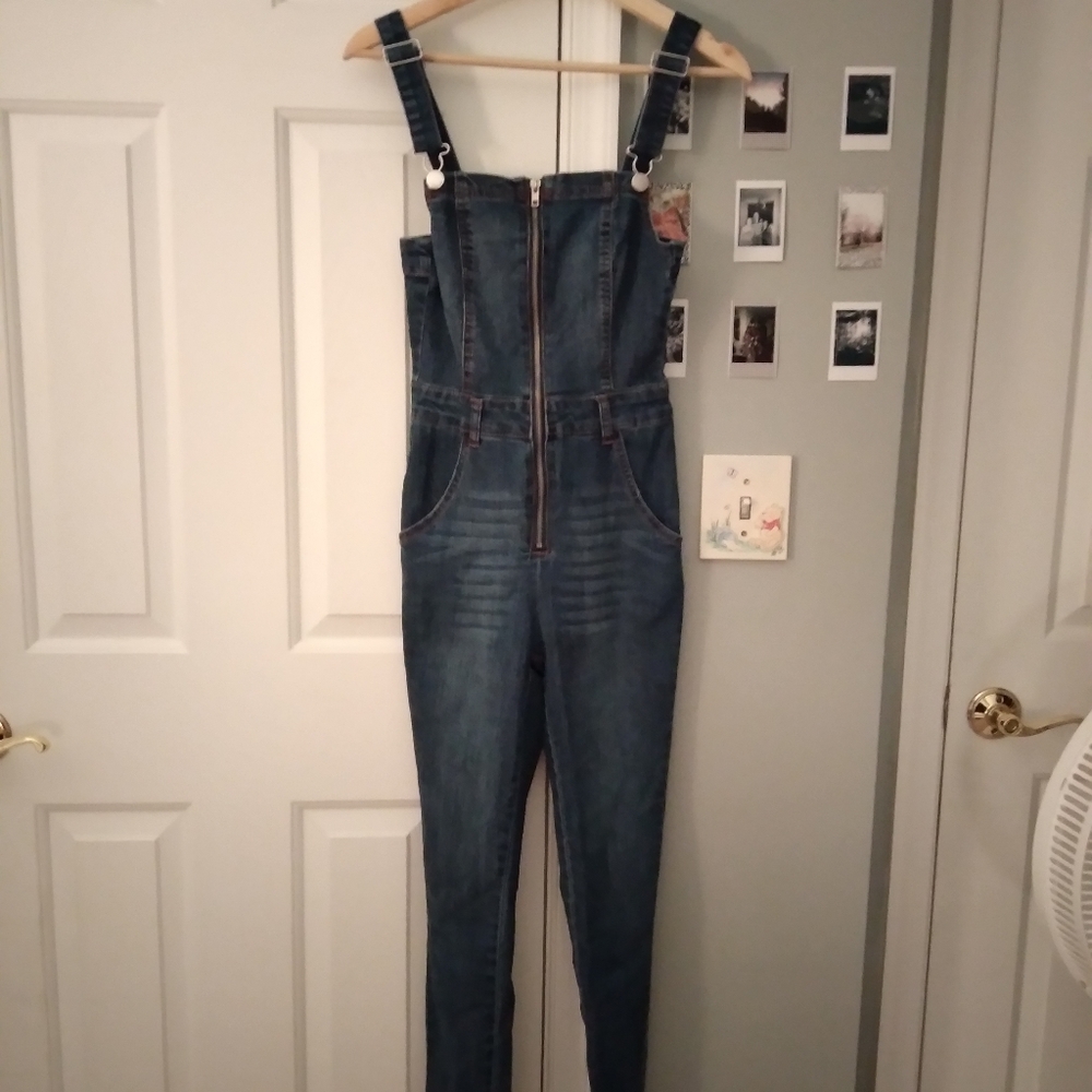 Denim Zip Up Overalls - Picture 3 of 5